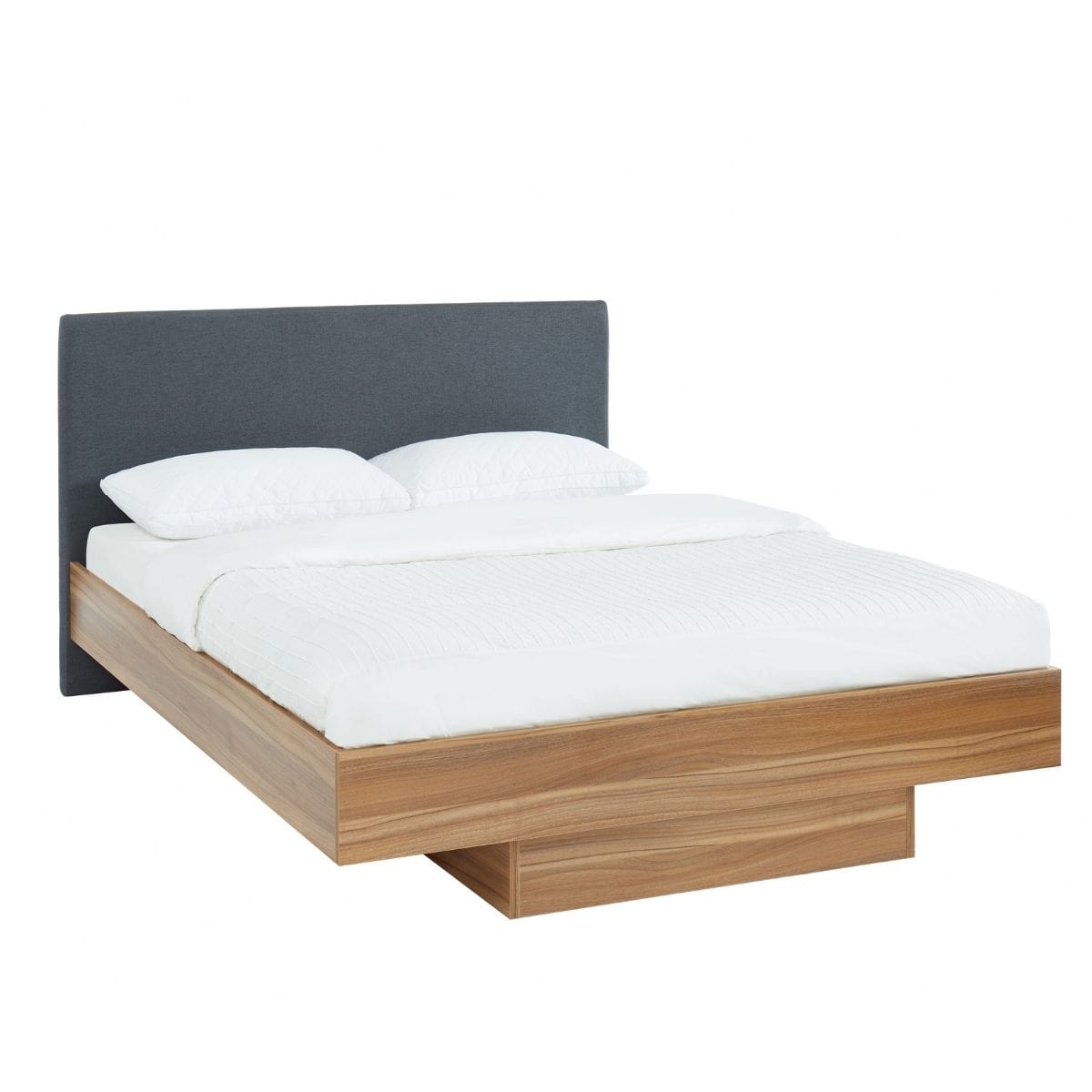 Walnut Oak Wood Floating Bed Frame Queen - Newstart Furniture