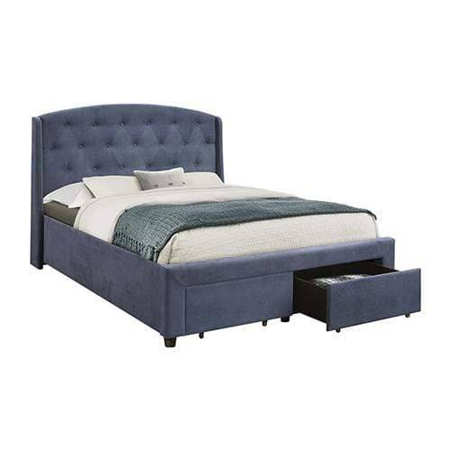 Queen Size Storage Bed Frame Upholtery Navy Blue Fabric with 2 Drawers - Newstart Furniture