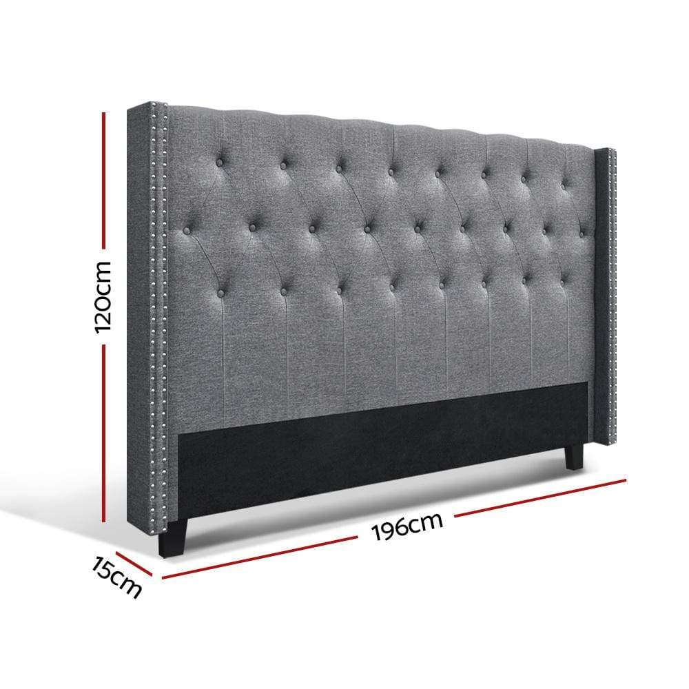 Artiss Bed Head Headboard King Size Bedhead Fabric Frame Base Grey LUCA - Newstart Furniture