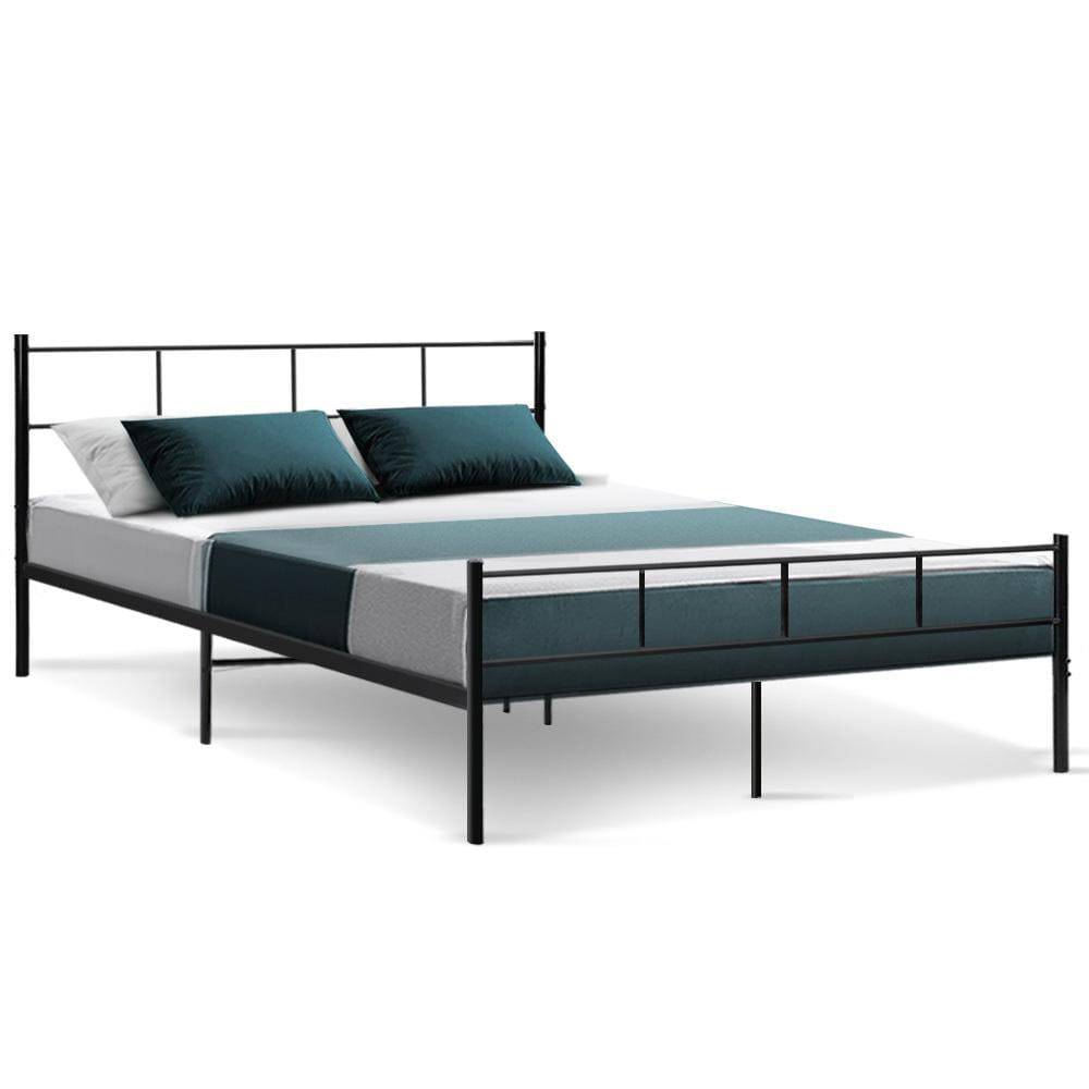 Metal Bed Frame Queen Size Platform Foundation Mattress Base SOL Black - Newstart Furniture
