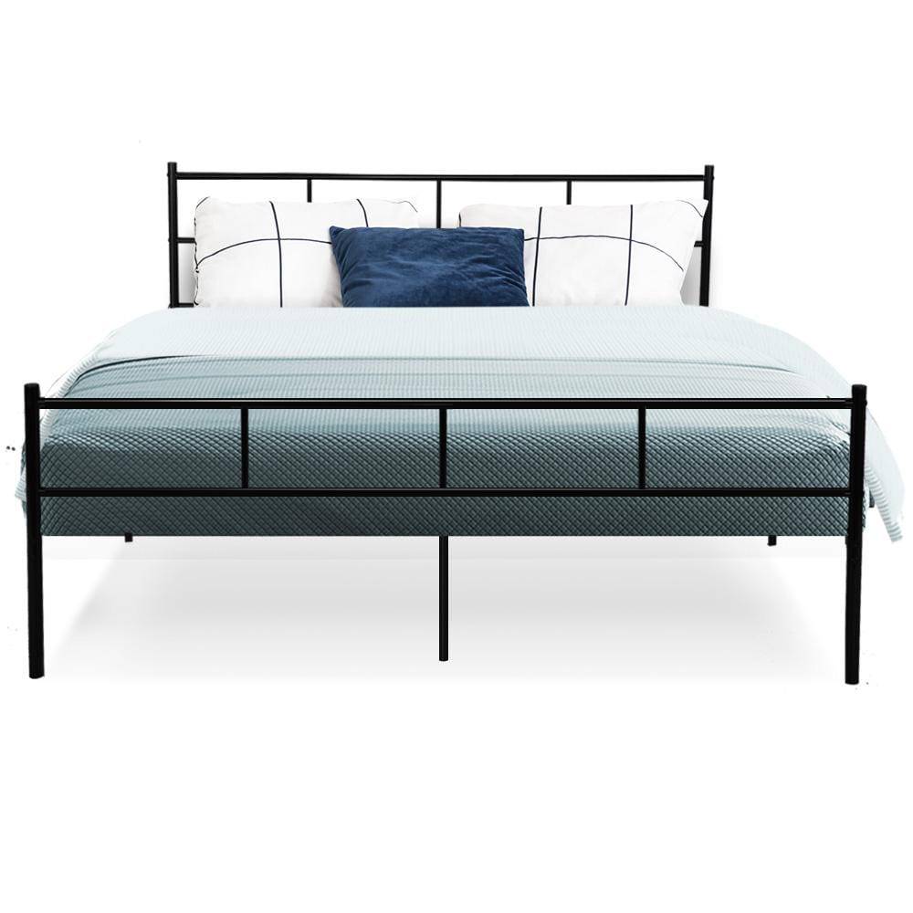 Metal Bed Frame Queen Size Platform Foundation Mattress Base SOL Black - Newstart Furniture