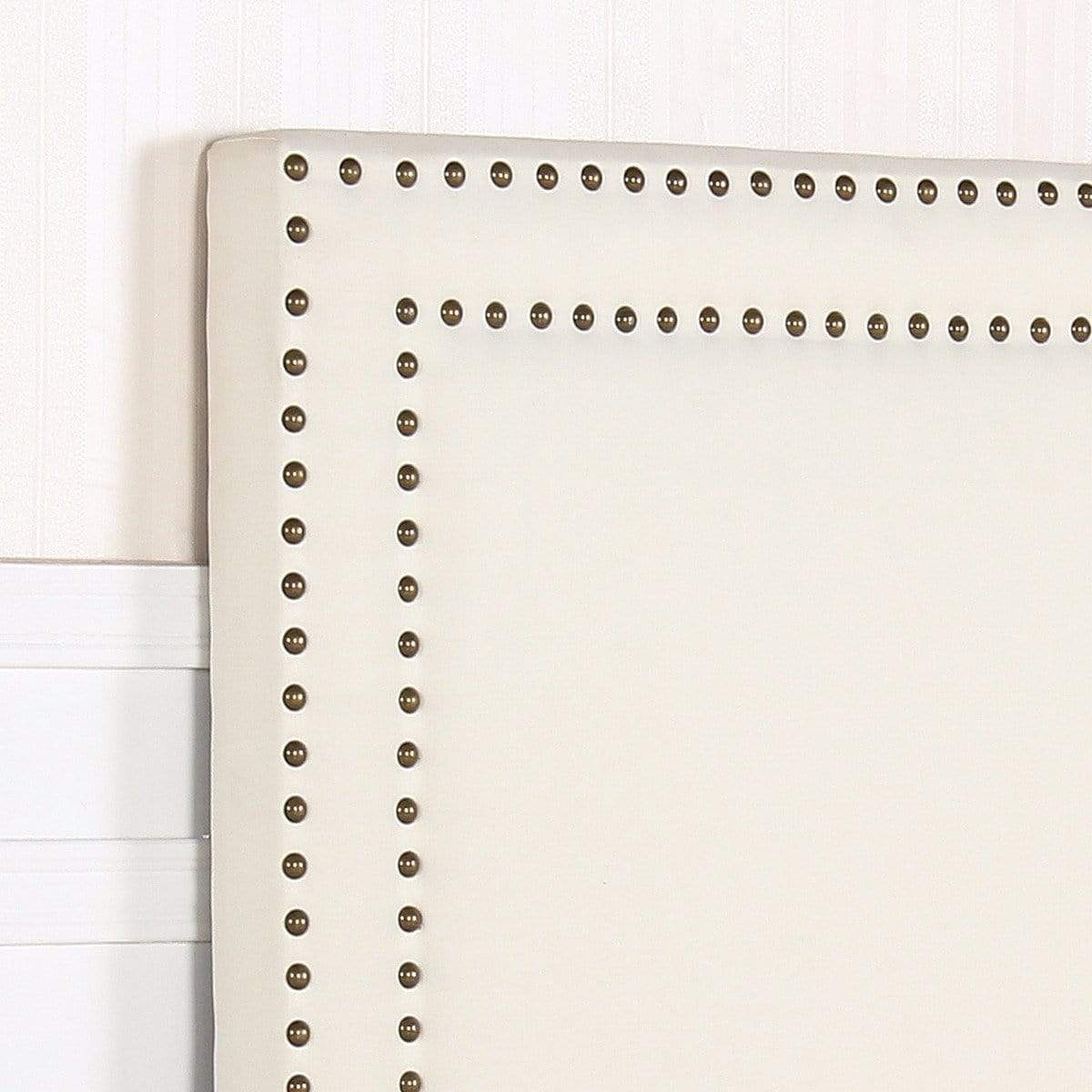 Bed Head Queen White Headboard Upholstery Fabric Studded Buttons - Newstart Furniture