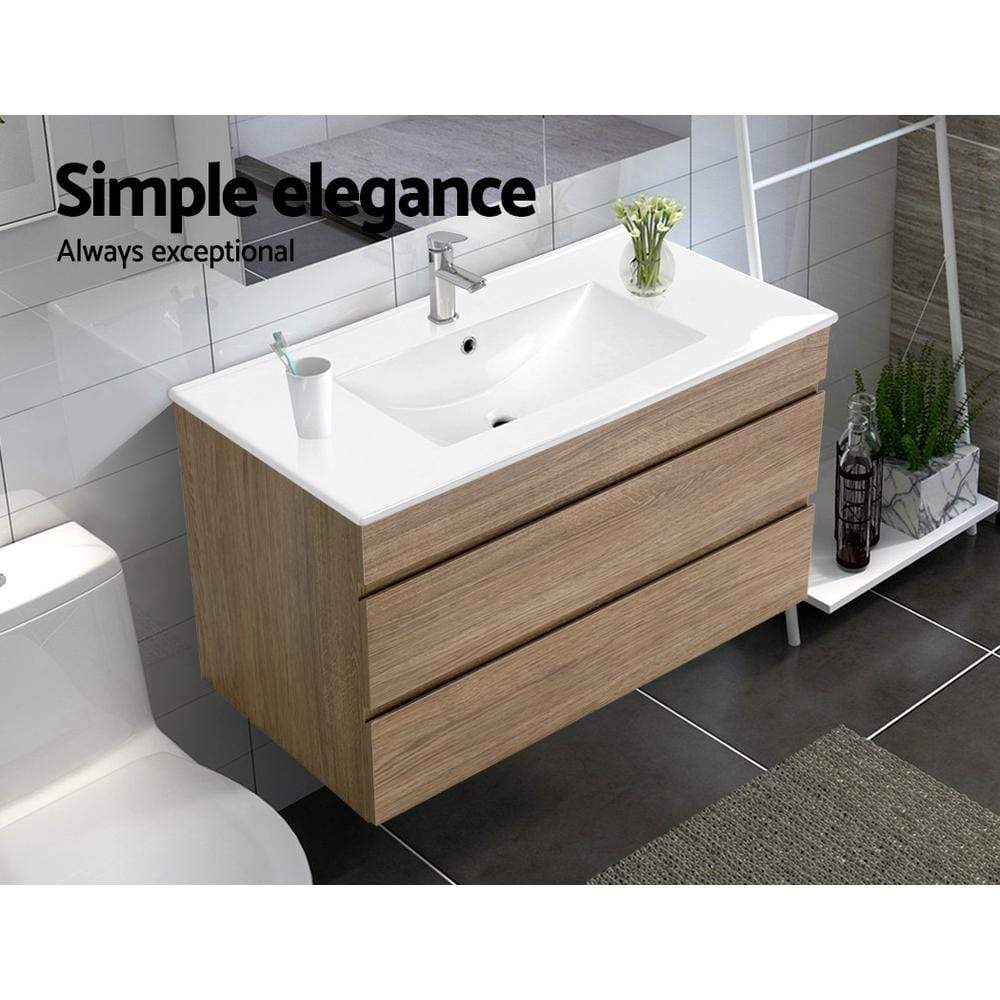 Cefito 900mm Bathroom Vanity Cabinet Wash Basin Unit Sink Storage Wall Mounted Oak White - Newstart Furniture