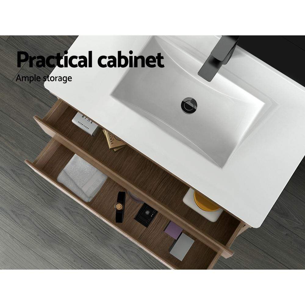 Cefito 900mm Bathroom Vanity Cabinet Wash Basin Unit Sink Storage Wall Mounted Oak White - Newstart Furniture