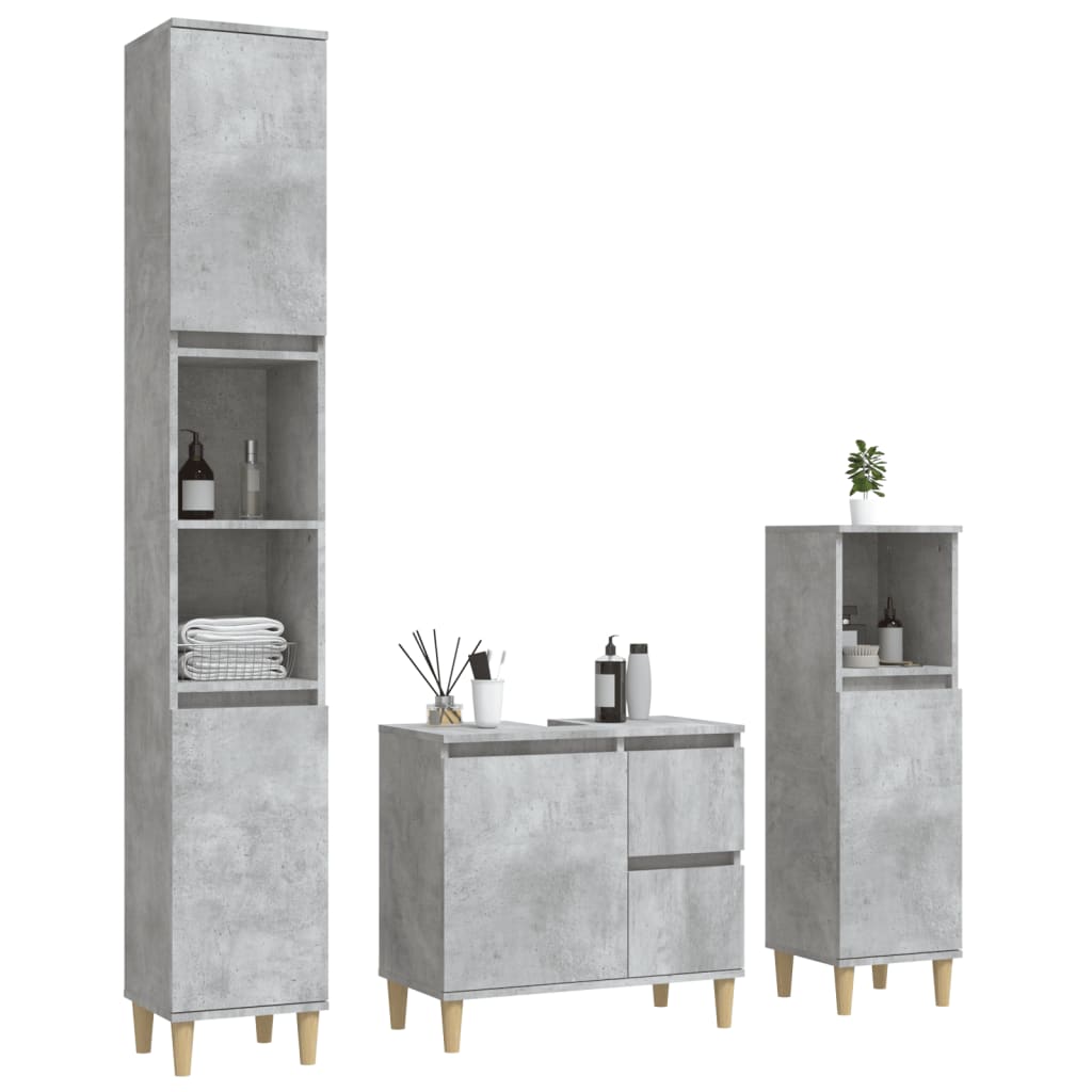 3 Piece Bathroom Cabinet Set Concrete Grey Engineered Wood - Newstart Furniture