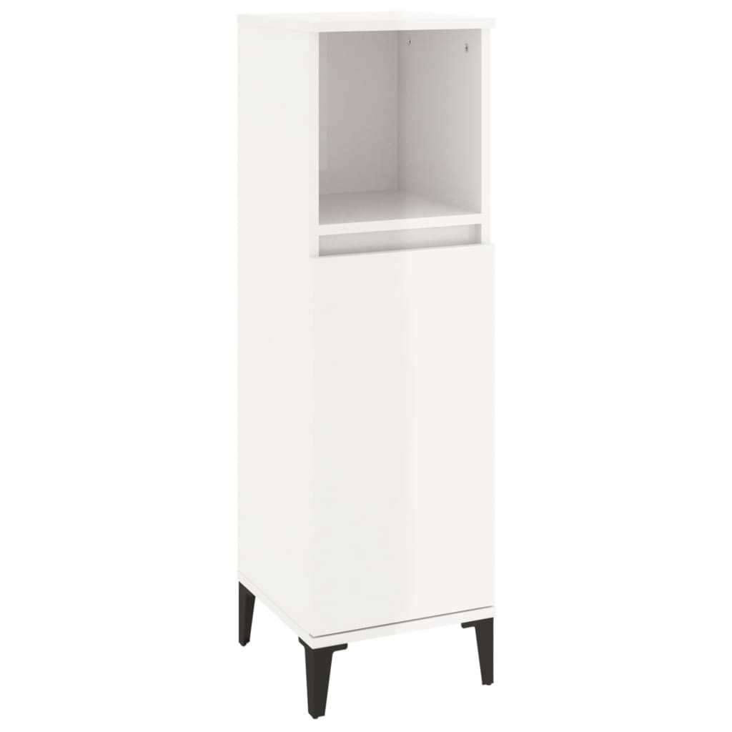 3 Piece Bathroom Cabinet Set High Gloss White Engineered Wood - Newstart Furniture
