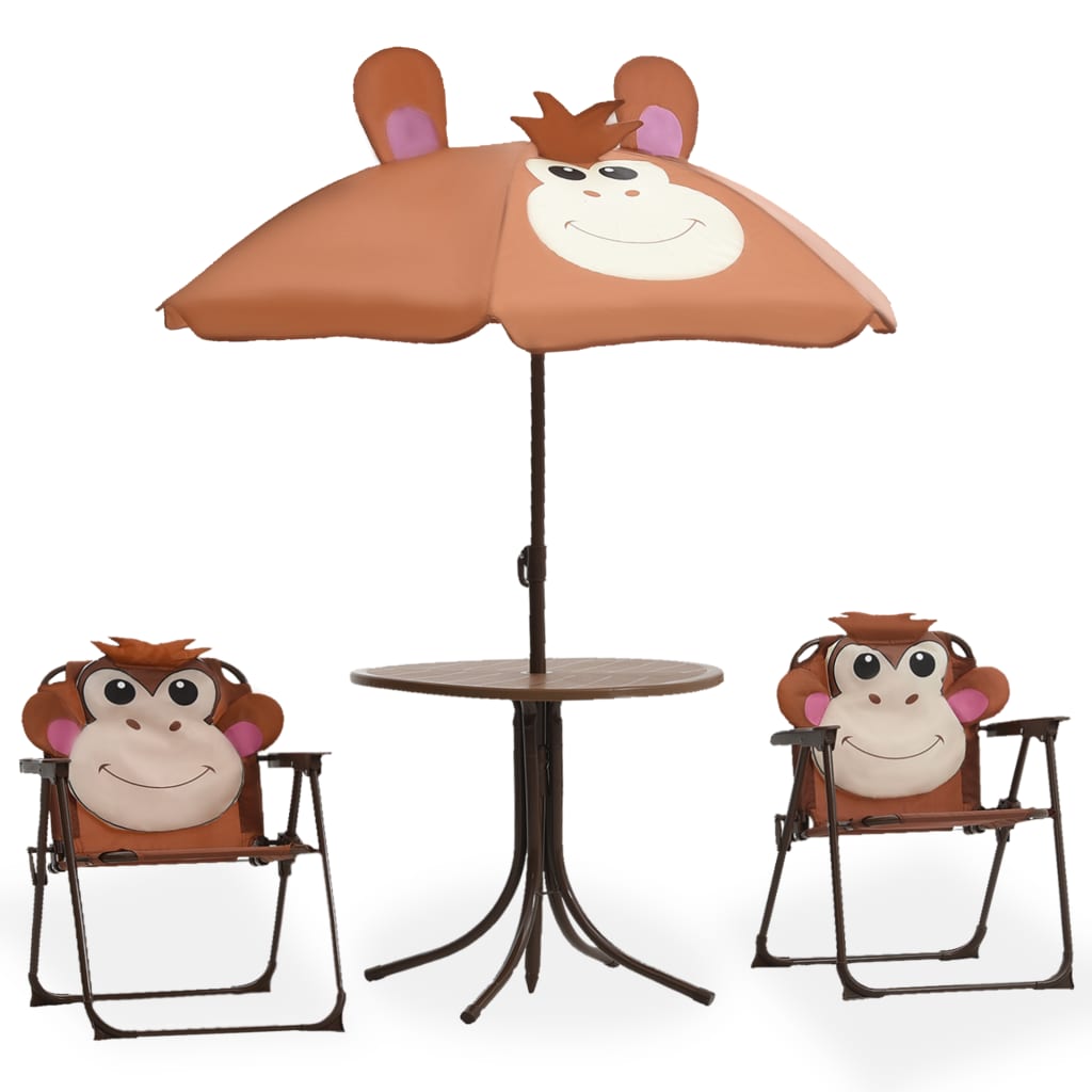 3 Piece Kids' Garden Bistro Set with Parasol Brown - Newstart Furniture