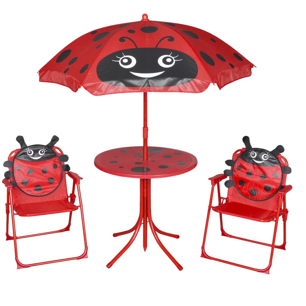 3 Piece Kids' Garden Bistro Set with Parasol Red - Newstart Furniture