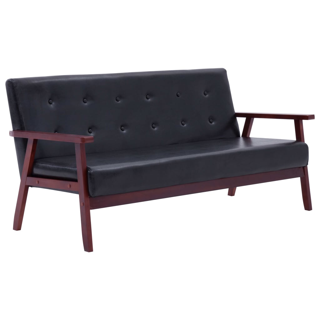 3-Seater Sofa Black Faux Leather - Newstart Furniture