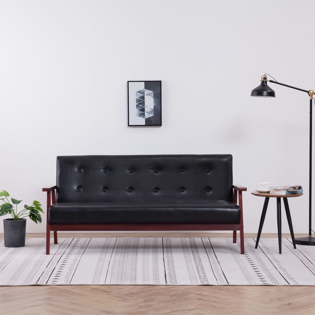 3-Seater Sofa Black Faux Leather - Newstart Furniture