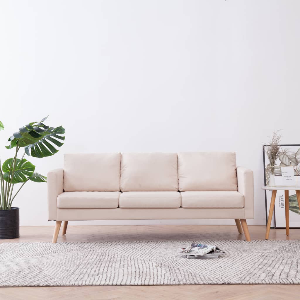3-Seater Sofa Fabric Cream - Newstart Furniture