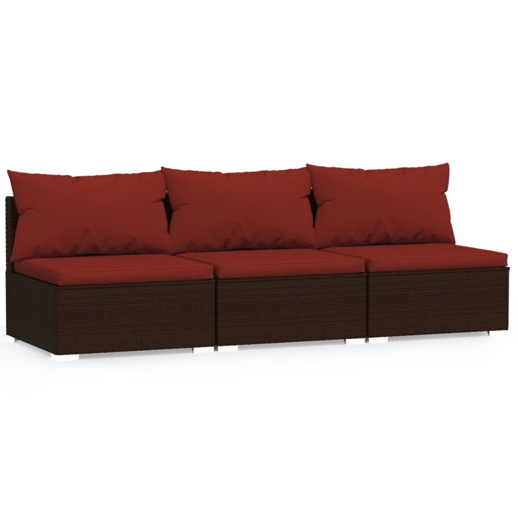 3-Seater Sofa with Cushions Brown Poly Rattan - Newstart Furniture