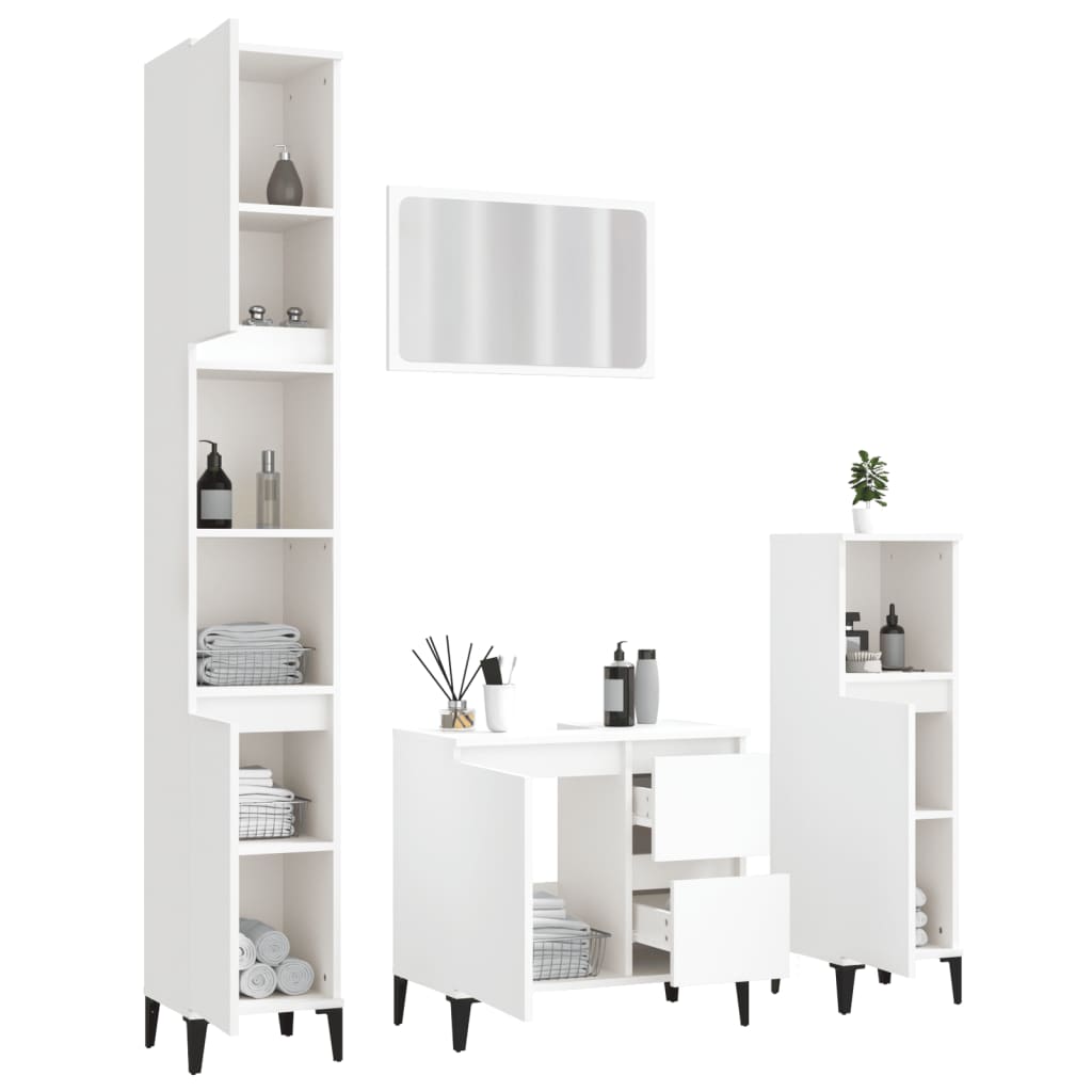 4 Piece Bathroom Furniture Set White Engineered Wood - Newstart Furniture