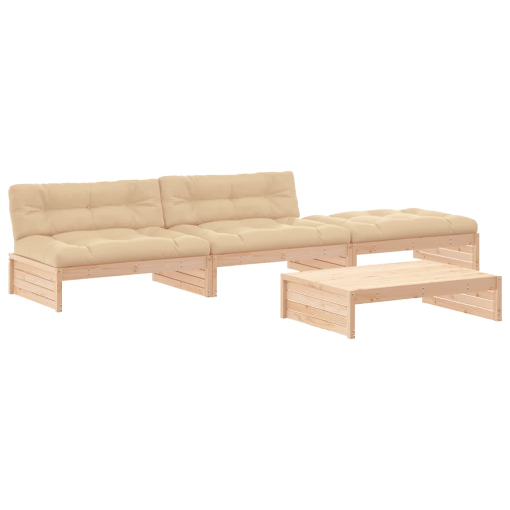 4 Piece Garden Lounge Set with Cushions Solid Wood - Newstart Furniture