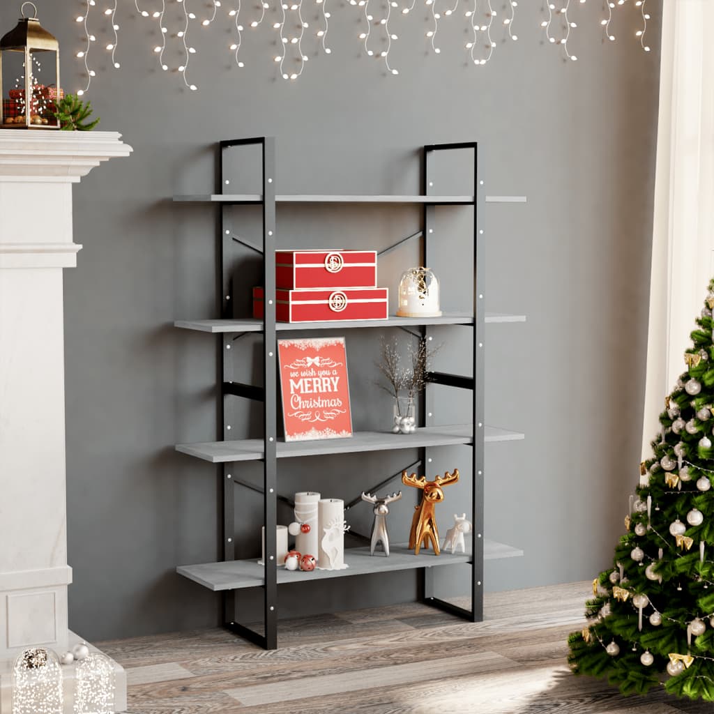 4-Tier Book Cabinet Concrete Grey 100x30x140 cm Engineered Wood - Newstart Furniture