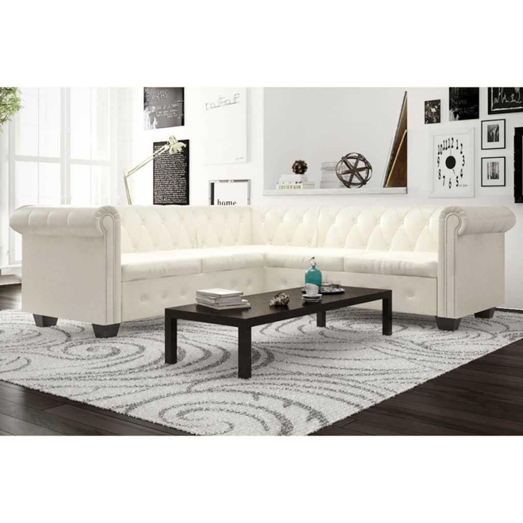 Chesterfield Corner Sofa 5-Seater Artificial Leather White - Newstart Furniture