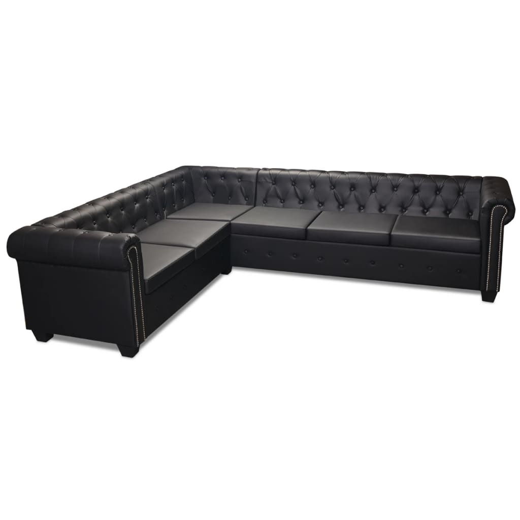 Chesterfield Corner Sofa 6-Seater Artificial Leather Black - Newstart Furniture
