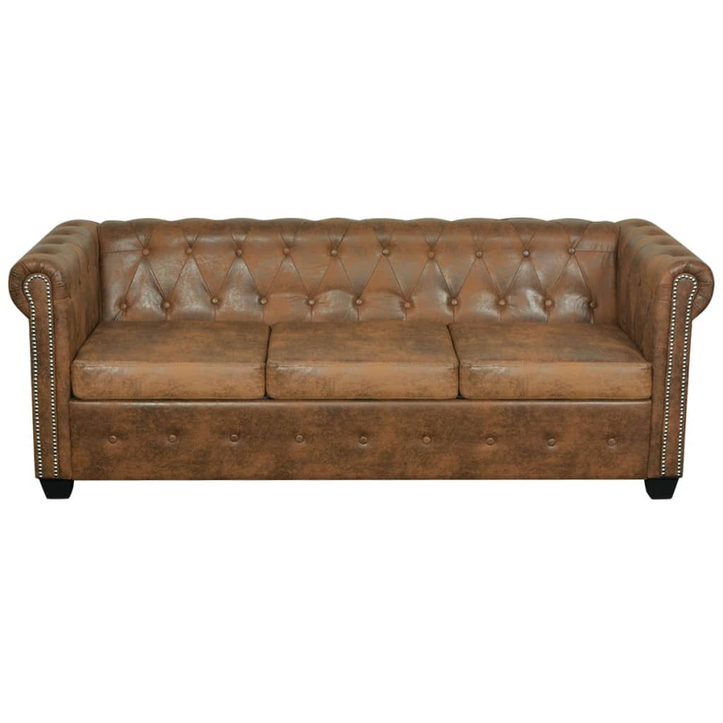 Chesterfield Sofa 3-Seater Artificial Leather Brown - Newstart Furniture
