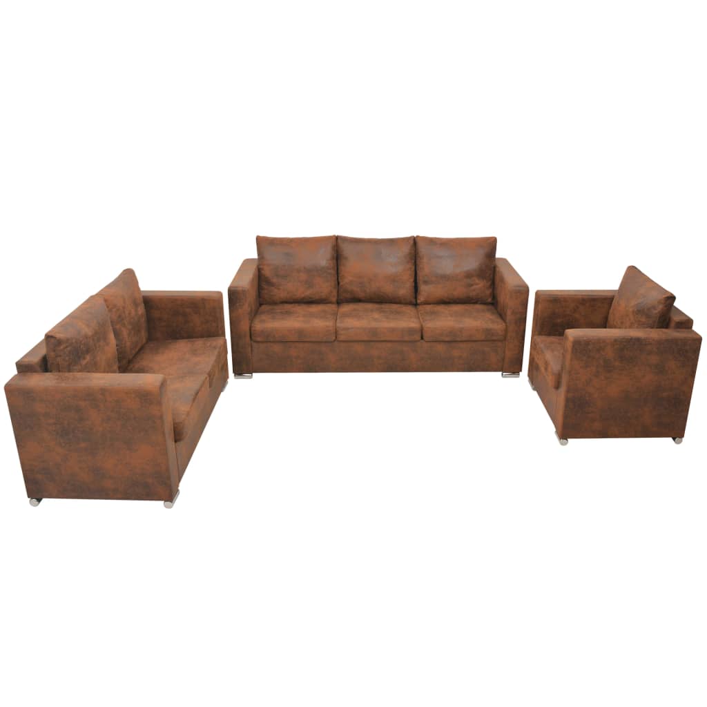 Sofa Set 3 Pieces Artificial Suede Leather - Newstart Furniture