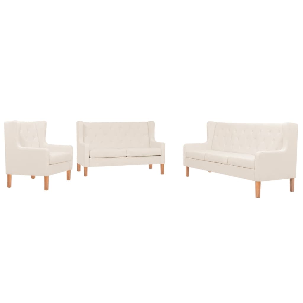 Sofa Set 3 Pieces Fabric Cream White - Newstart Furniture
