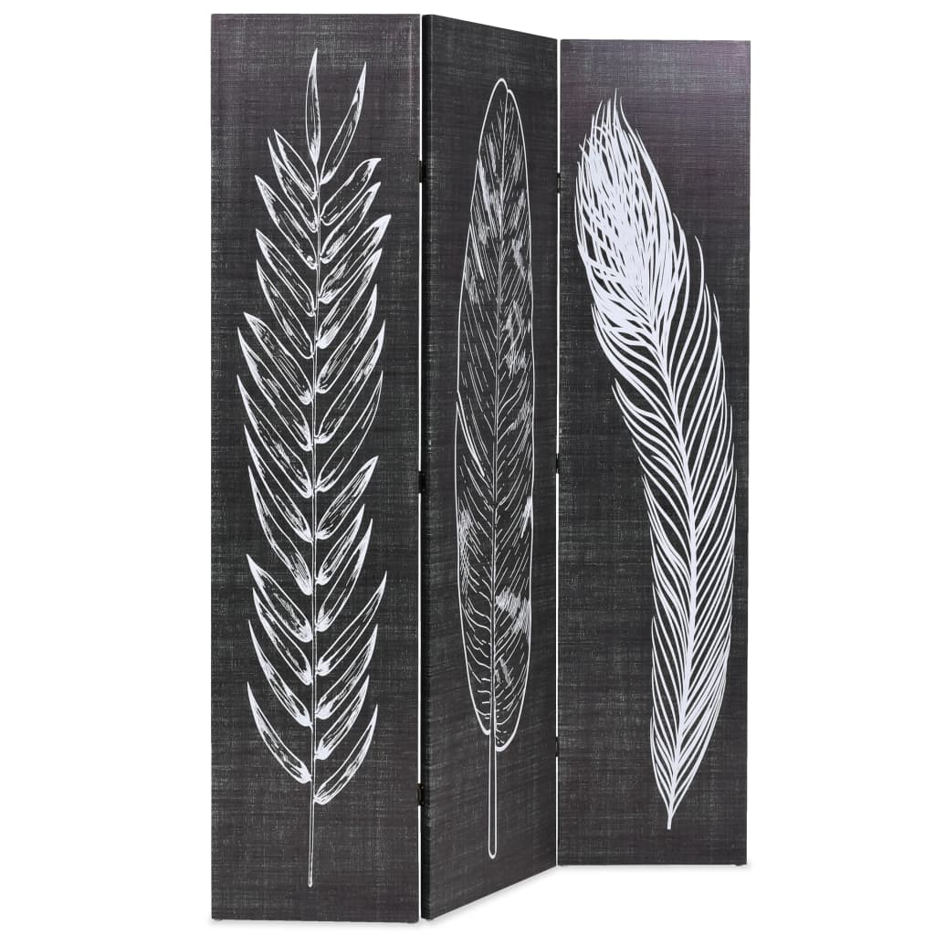 Folding Room Divider 120x170 cm Feathers Black and White - Newstart Furniture