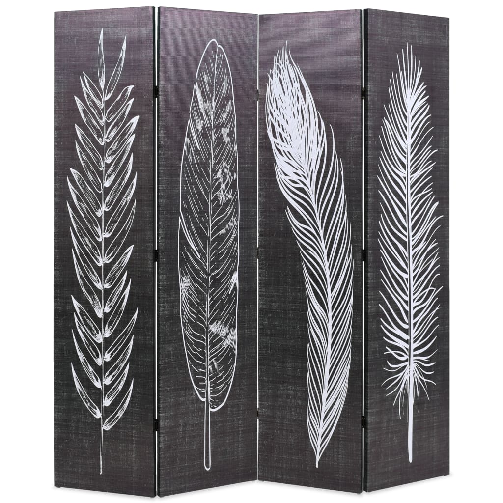 Folding Room Divider 160x170 cm Feathers Black and White - Newstart Furniture