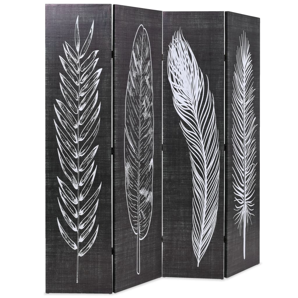 Folding Room Divider 160x170 cm Feathers Black and White - Newstart Furniture