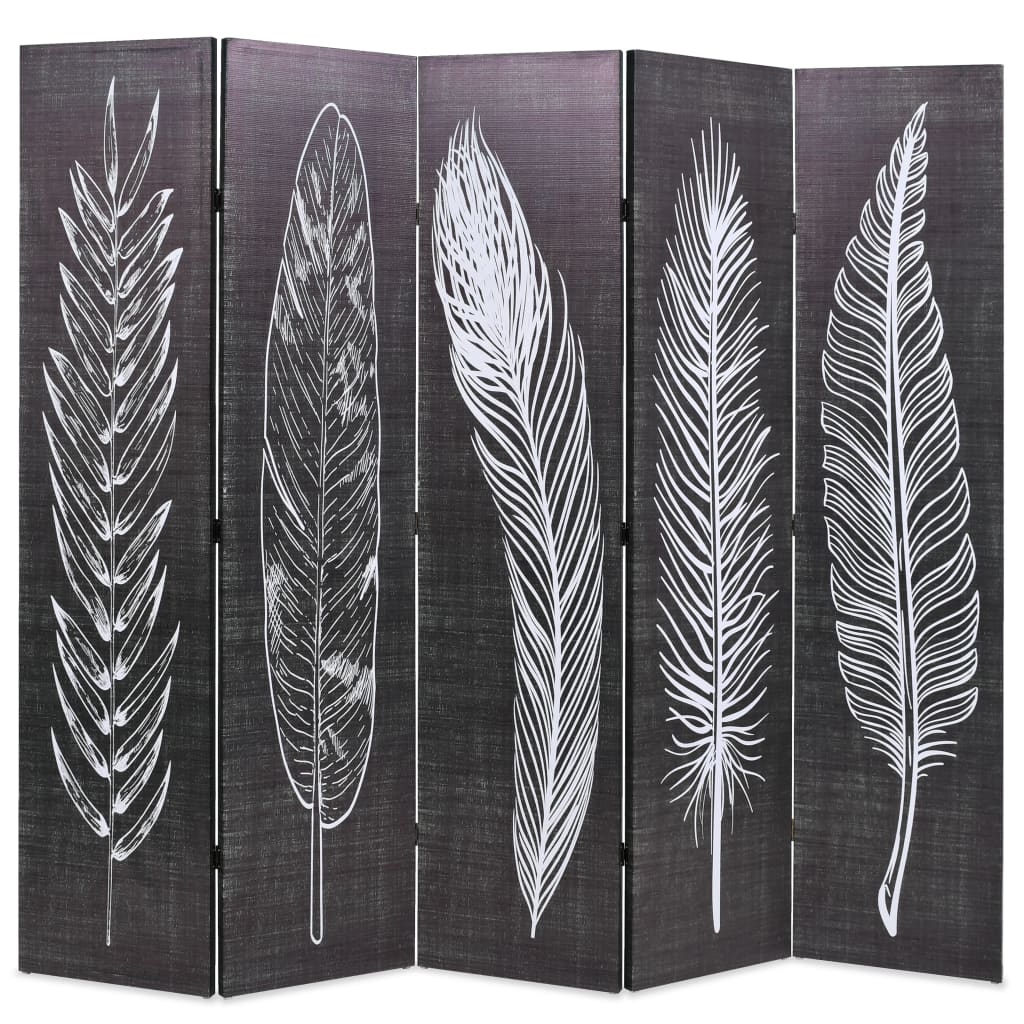 Folding Room Divider 200x170 cm Feathers Black and White - Newstart Furniture