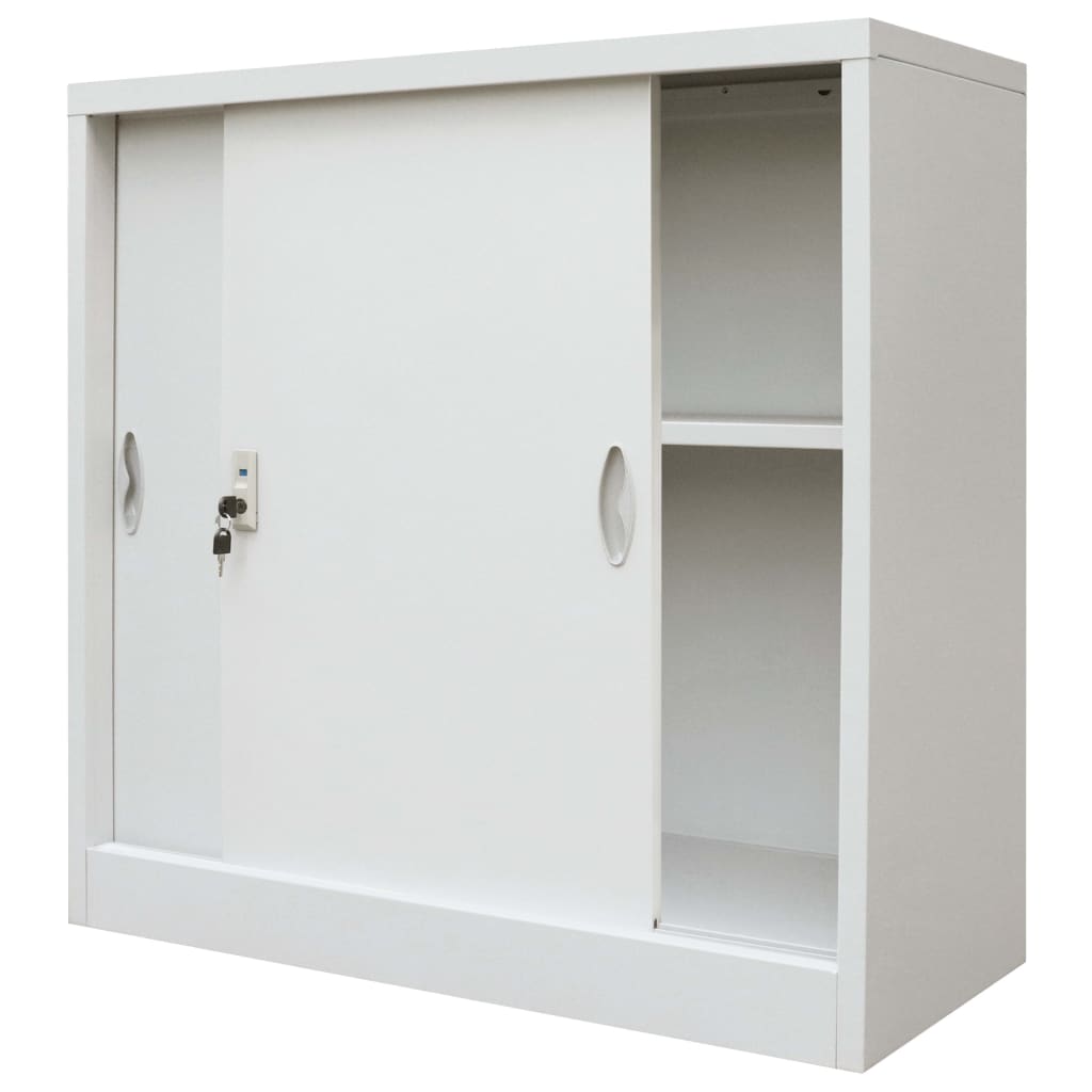 Office Cabinet with Sliding Doors Metal 90x40x90 cm Grey - Newstart Furniture
