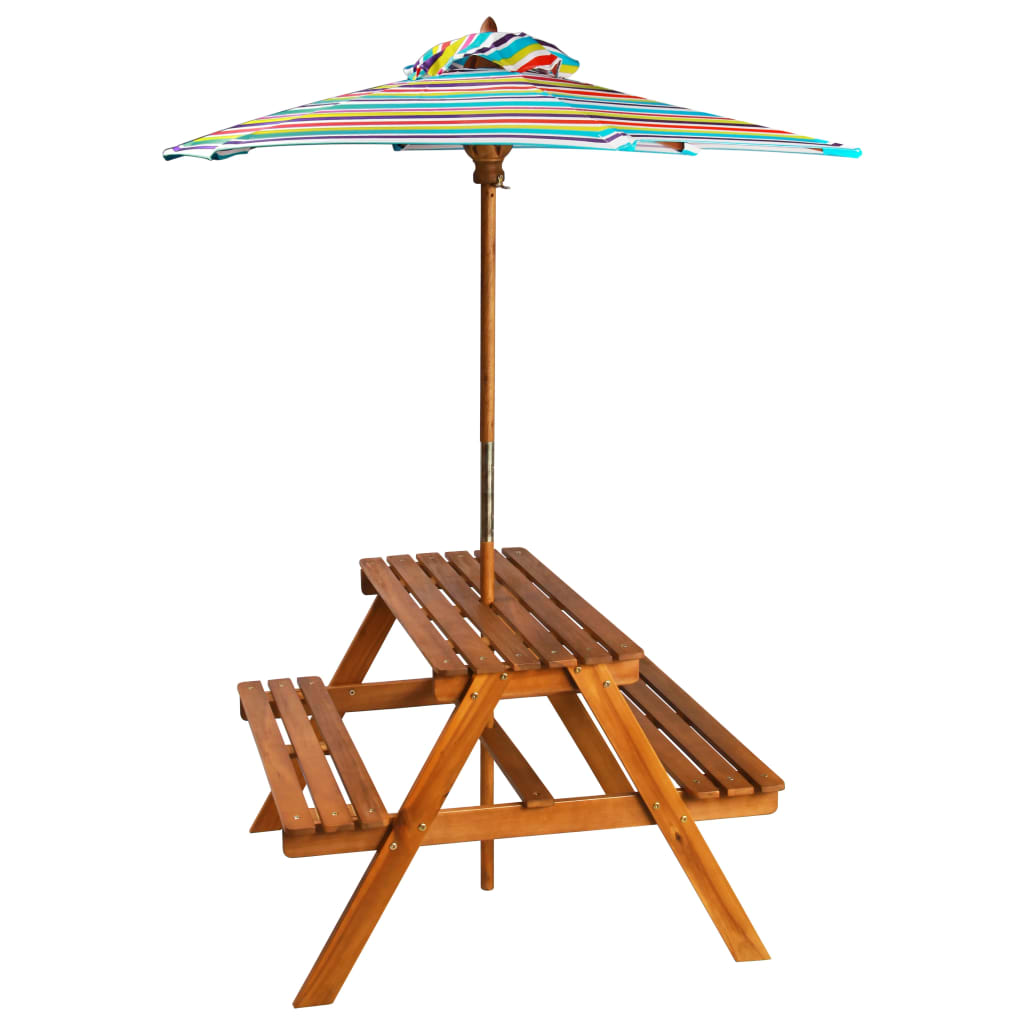 Kids Picnic Table with Parasol 79x90x60 cm Solid Acacia Wood - Newstart Furniture