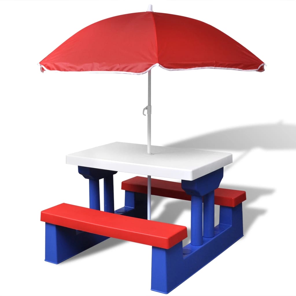 Kids' Picnic Table with Benches and Parasol Multicolour - Newstart Furniture