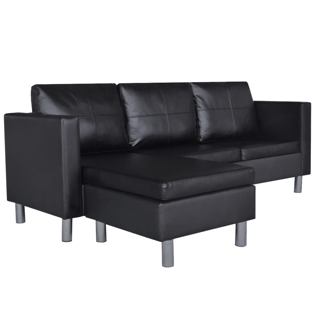 Sectional Sofa 3-Seater Artificial Leather Black - Newstart Furniture
