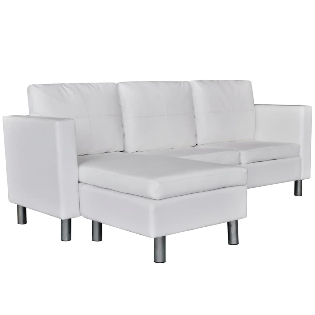 Sectional Sofa 3-Seater Artificial Leather White - Newstart Furniture
