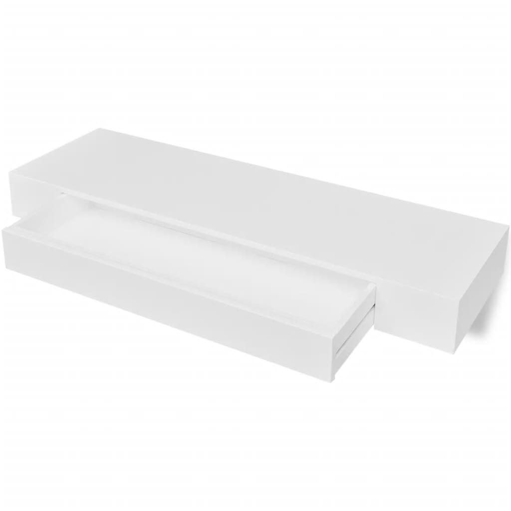 White MDF Floating Wall Display Shelf 1 Drawer Book/DVD Storage - Newstart Furniture