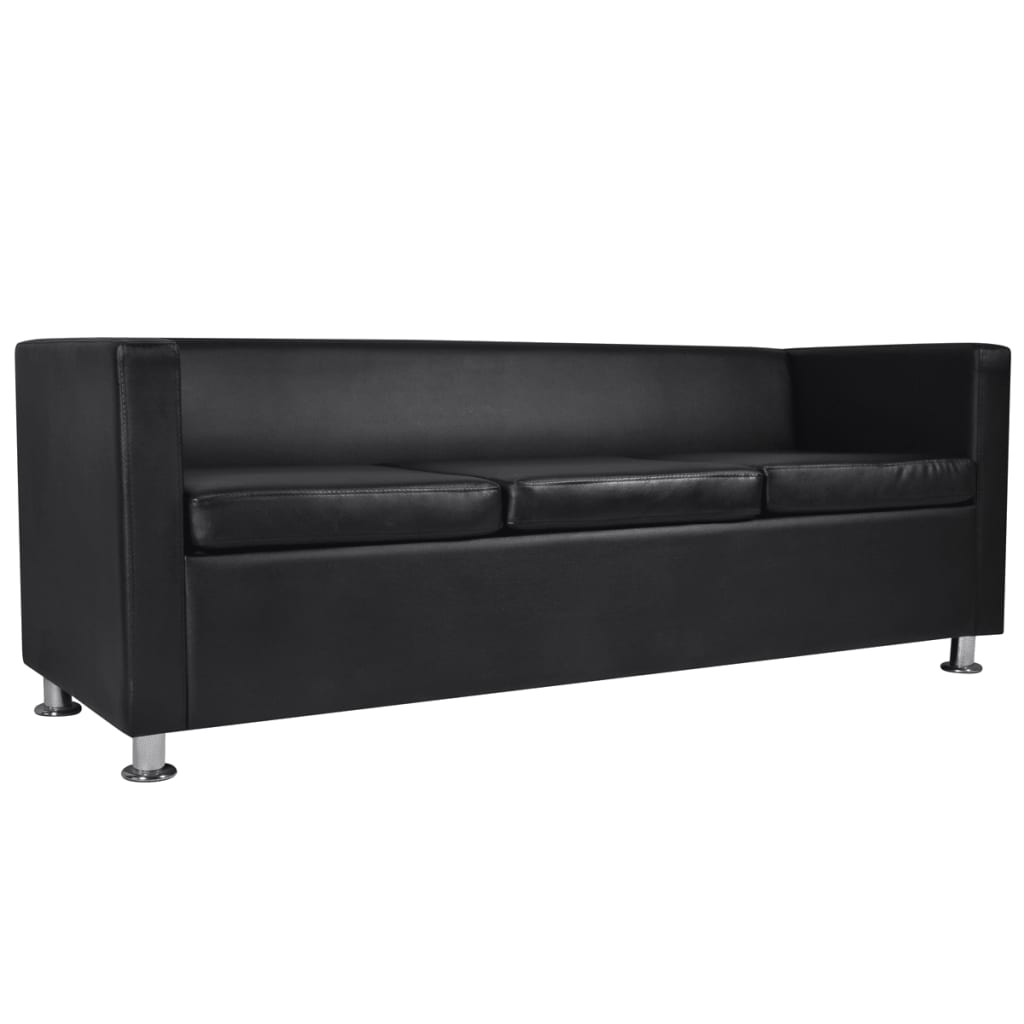 Sofa 3-Seater Artificial Leather Black - Newstart Furniture