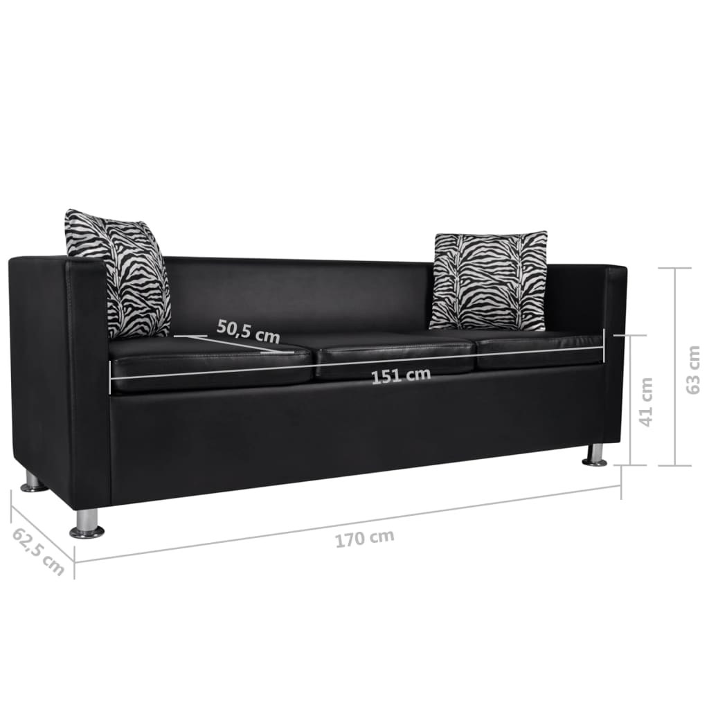 Sofa 3-Seater Artificial Leather Black - Newstart Furniture