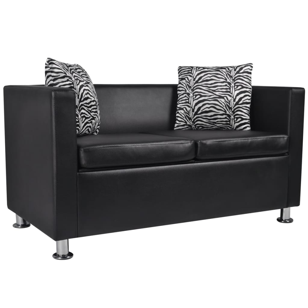 Sofa 2-Seater Artificial Leather Black - Newstart Furniture