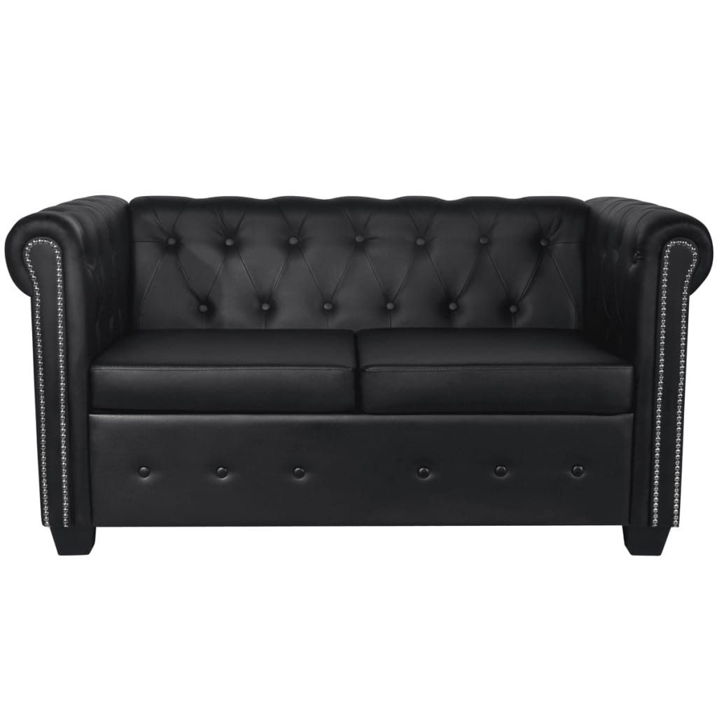Chesterfield 2-Seater Artificial Leather Black - Newstart Furniture