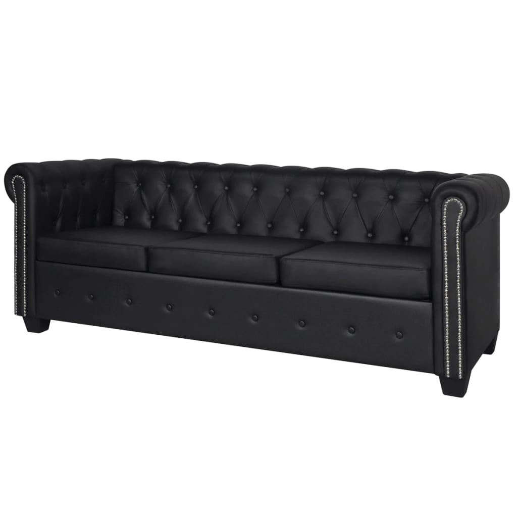 Chesterfield 3-Seater Artificial Leather Black - Newstart Furniture