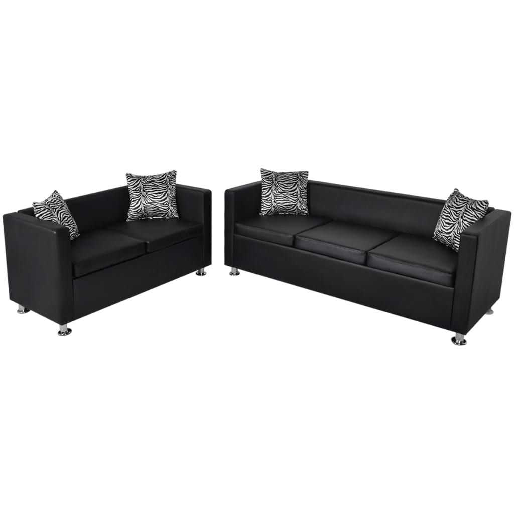Sofa Set Artificial Leather 3-Seater and 2-Seater Black - Newstart Furniture