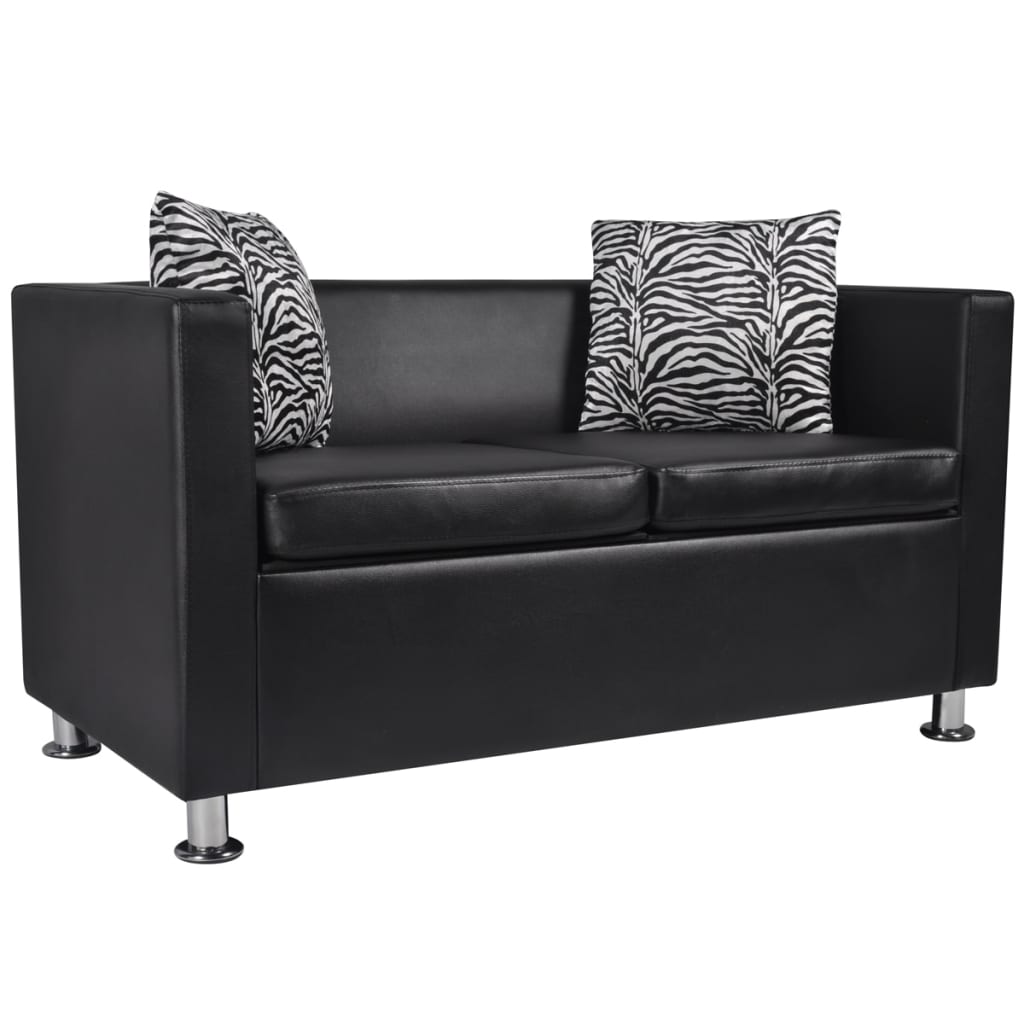 Sofa Set Artificial Leather 3-Seater and 2-Seater Black - Newstart Furniture