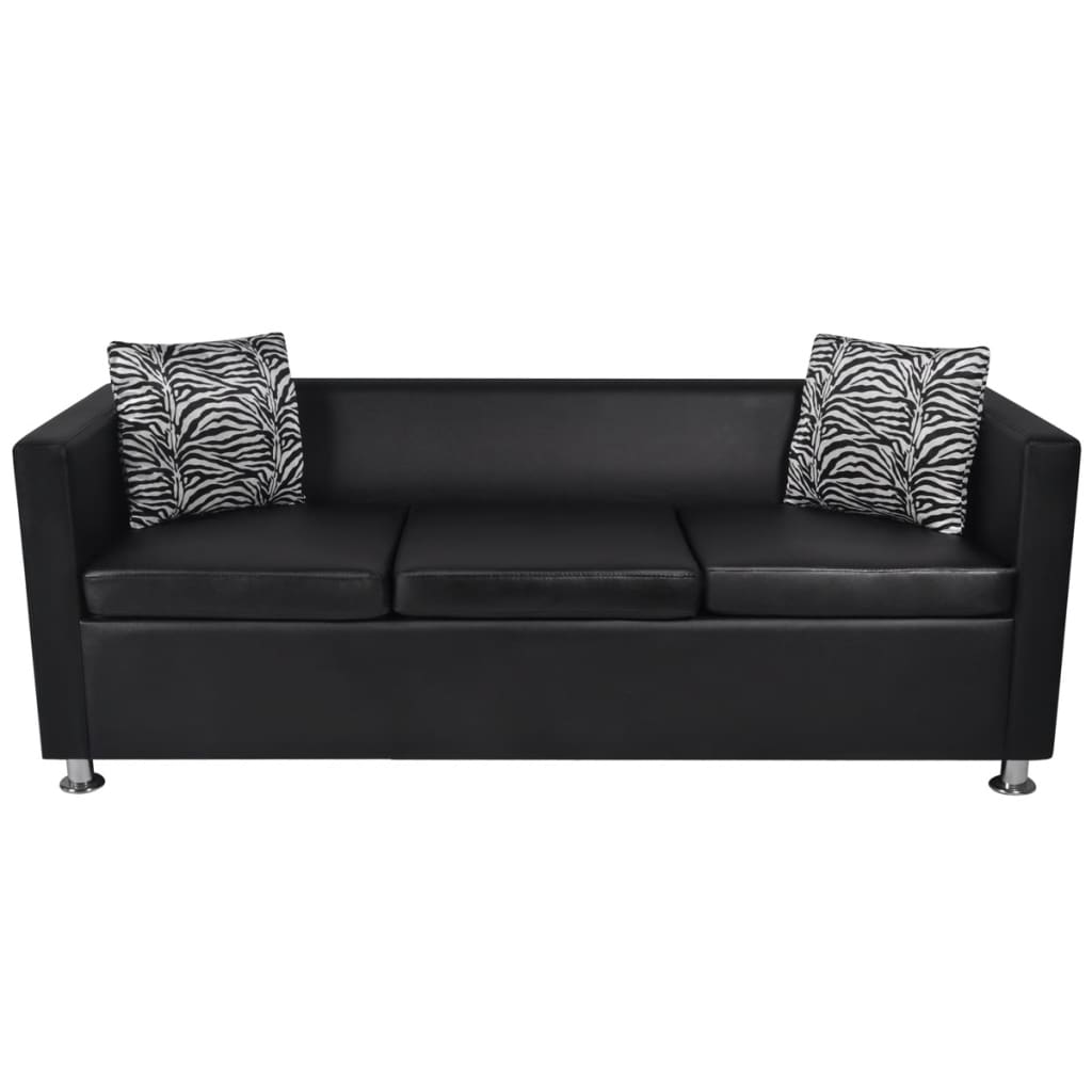 Sofa Set Artificial Leather 3-Seater 2-Seater Armchair Black - Newstart Furniture