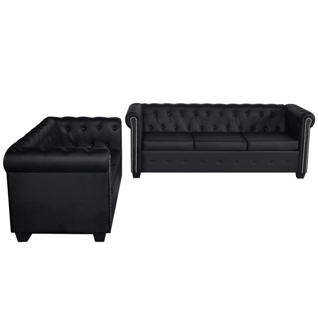 Chesterfield 2-Seater and 3-Seater Artificial Leather Black - Newstart Furniture