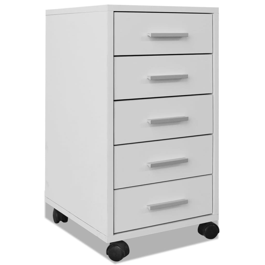 Office Drawer Unit with Castors 5 Drawers White - Newstart Furniture