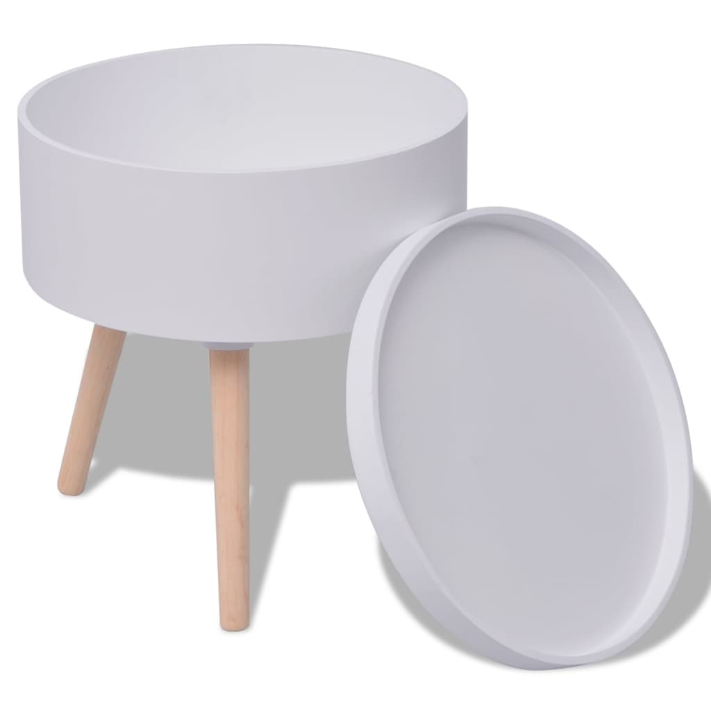 Side Table with Serving Tray Round 39.5x44.5 cm White - Newstart Furniture