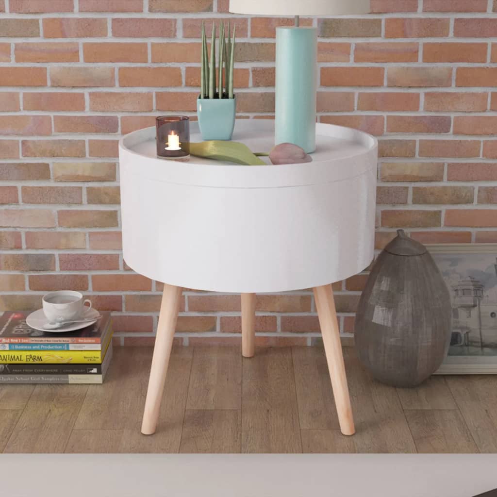 Side Table with Serving Tray Round 39.5x44.5 cm White - Newstart Furniture