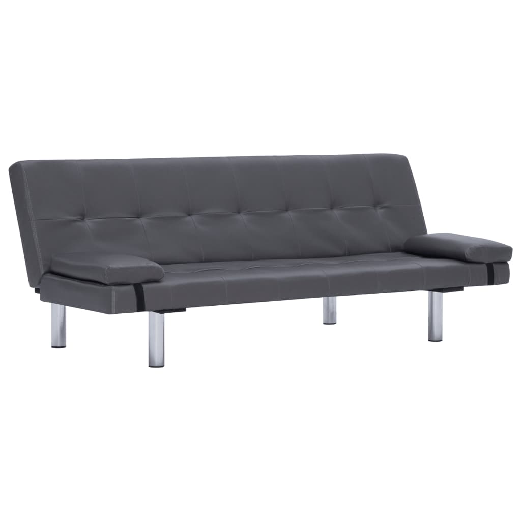 Sofa Bed with Two Pillows Grey Faux Leather - Newstart Furniture
