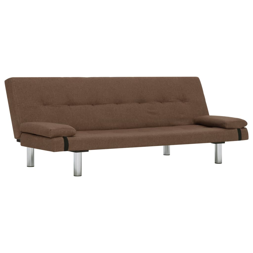 Sofa Bed with Two Pillows Brown Polyester - Newstart Furniture