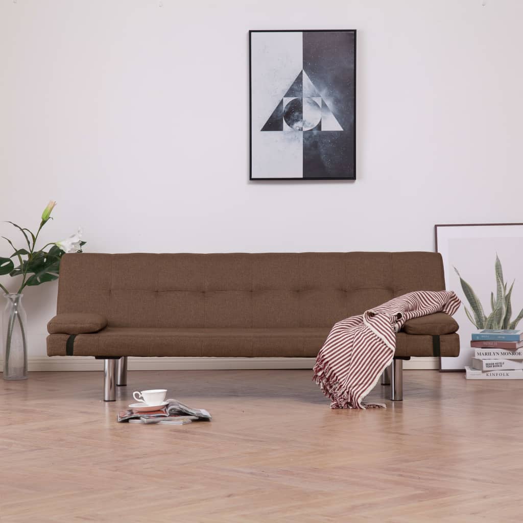 Sofa Bed with Two Pillows Brown Polyester - Newstart Furniture