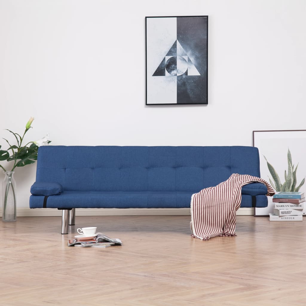 Sofa Bed with Two Pillows Blue Polyester - Newstart Furniture